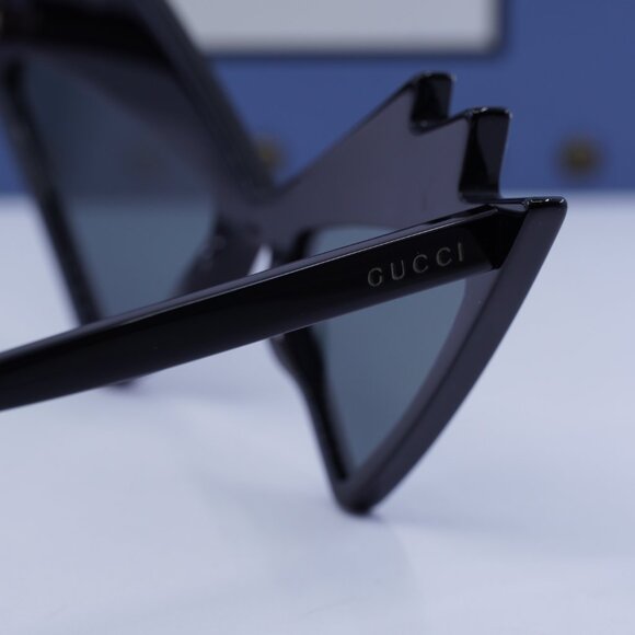 Gucci GG1371S 003 Cat Eye Sunglasses - Shiny Black with White Stones/Grey main image 7